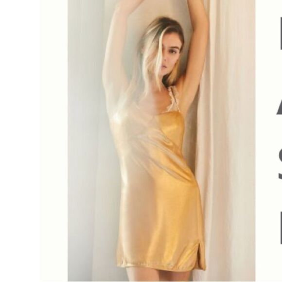 NWT BY ANTHROPOLOGIE SATIN SLIP DRESS Gold XL - Picture 1 of 12